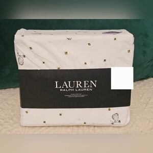Ralph Lauren Queen Sheet SET 4pc  Honey Bee Flowers & Hives White Cotton New